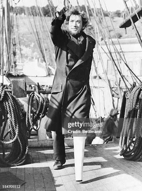 Actor Gregory Peck as Captain Ahab in a scene from the movie Moby Dick.