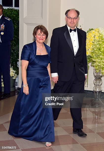 Senator Amy Klobuchar and John Bessler arrive arrive for the State Dinner in honor of Prime Minister Trudeau and First Lady Sophie Trudeau of Canada...
