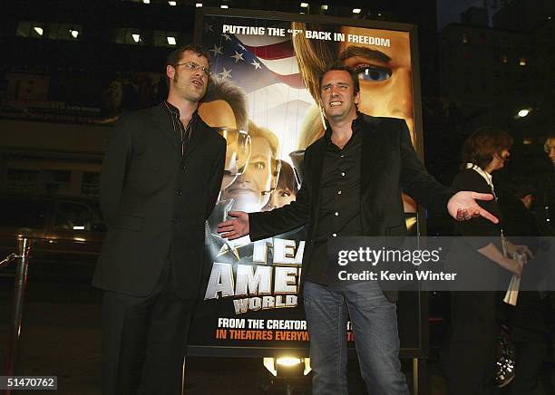 Producers Matt Stone and Trey Parker attend the Los Angeles Premiere of the movie "Team America: World Police" at the Grauman's Chinese Theater...