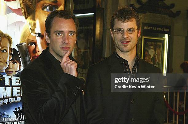 Producers Trey Parker and Matt Stone attends the Los Angeles Premiere of the movie "Team America: World Police" at the Grauman's Chinese Theater...