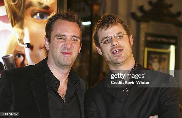 Producers Trey Parker and Matt Stone attends the Los Angeles Premiere of the movie "Team America: World Police" at the Grauman's Chinese Theater...