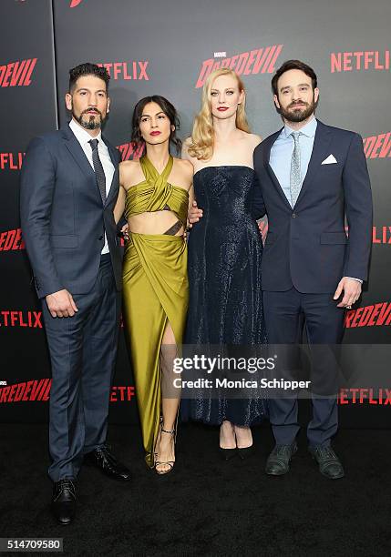 Actors Jon Bernthal, Elodie Yung, Deborah Ann Woll and Charlie Cox attend the "Daredevil" Season 2 Premiere at AMC Loews Lincoln Square 13 theater on...
