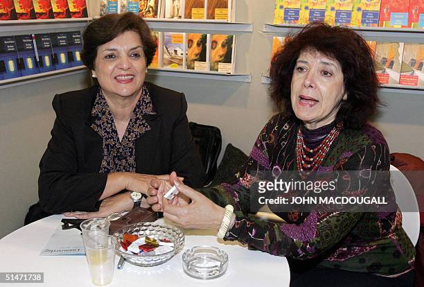 Germany: Algerian writer Assia Djebar interviews Palestinian writer Sahar Kalifa at the Frankfurt Book Fair 07 October 2004. The Arab world was this...