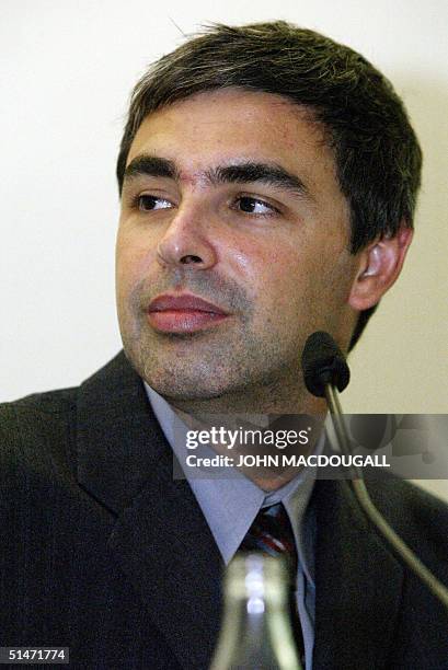 Germany: Google co-founder Larry Page addresses a press conference at the Frankfurt Book Fair 07 October 2004. AFP PHOTO JOHN MACDOUGALL