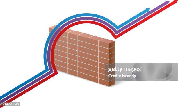 arrow across over obstacle - brick wall background stock illustrations
