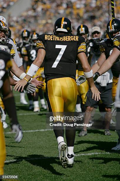 Quaterback Ben Roethlisberger of the Pittsburgh Steelers is introduced to the fans before the game against the Cincinnati Bengals at Heinz Field on...