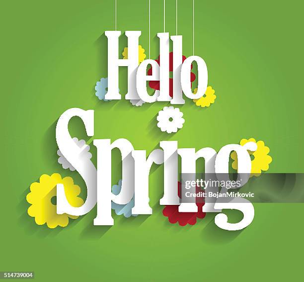 ilustraciones, imágenes clip art, dibujos animados e iconos de stock de hola fondo de primavera sobre fondo verde - hello spring