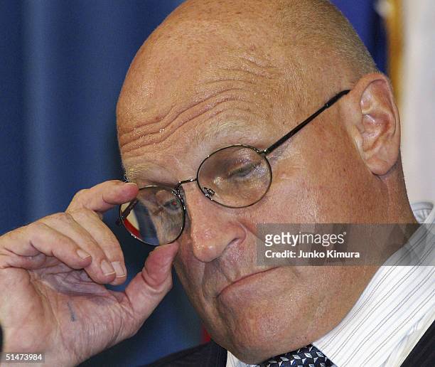 Deputy Secretary of State Richard L. Armitage speaks at a press conference held at the U.S. Embassy on October 13, 2004 in Tokyo, Japan. Armitage is...