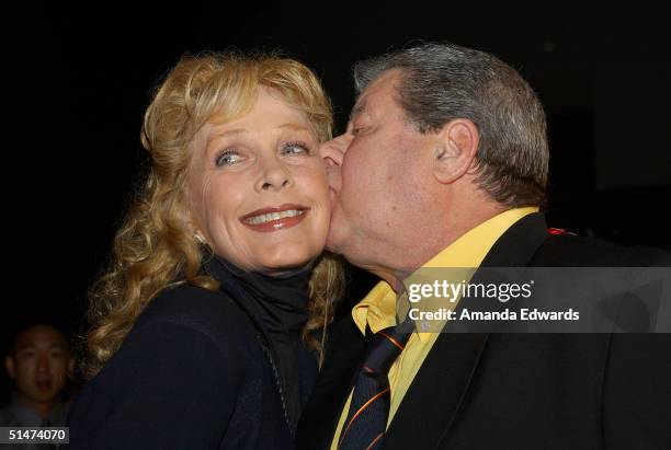 Actors Jerry Lewis and Stella Stevens arrive at a special screening of "The Nutty Professor" hosted by Jerry Lewis on October 12, 2004 at the...