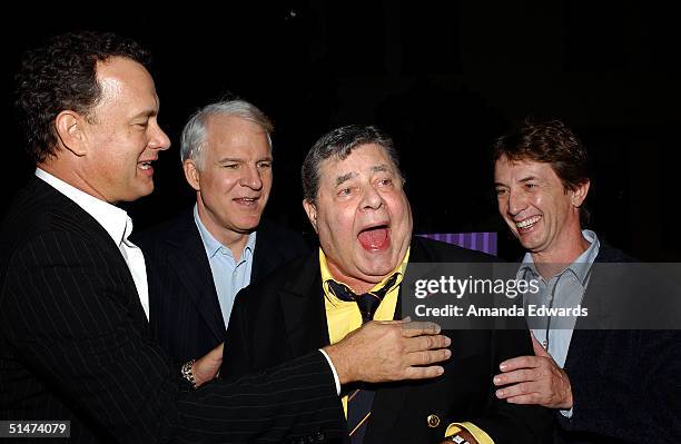 Actors Tom Hanks, Steve Martin, Jerry Lewis and Martin Short arrive at a special screening of "The Nutty Professor" hosted by Jerry Lewis on October...