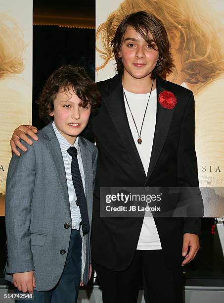 Adam Greaves Neal and Finn McLeod-Ireland attend the screening of Focus Features' "The Young Messiah" on March 10, 2016 in Los Angeles, California.