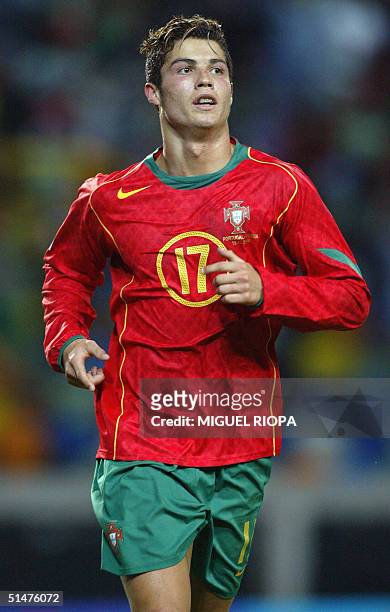 Portugal's player Cristiano Ronaldo celebrates his goal against Russia during the World Cup 2006 qualifying football match, at Alvalade Stadium in...
