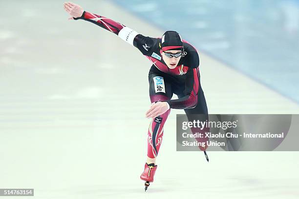 Jeremias Marx of Germany competes in the Men 500m on day one of the ISU Junior Speed Skating Championships 2016 at the Jilin Speed Skating OVAL on...