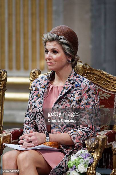 Queen Maxima of the Netherlands attends a ceremony at the Paris city hall on March 11, 2016 in Paris, France. Queen Maxima and King Willem-Alexander...