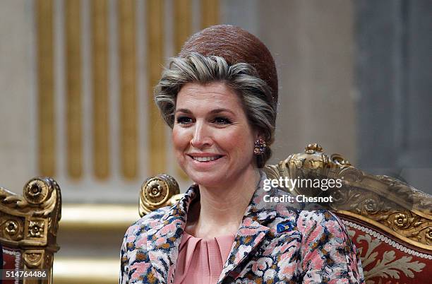 Queen Maxima of the Netherlands attends a ceremony at the Paris city hall on March 11, 2016 in Paris, France. Queen Maxima and King Willem-Alexander...