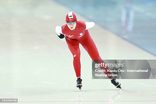 Karolina Gasecka of Poland competes in the Ladies 1500m on day one of the ISU Junior Speed Skating Championships 2016 at the Jilin Speed Skating OVAL...