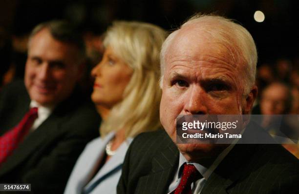 Sen. John McCain attends the third presidential debate at Arizona State University October 13, 2004 in Tempe, Arizona. The subject of the debate...