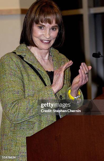 Fashion designer Gloria Vanderbilt speaks during a store appearance for her new book "It Seemed Important At The Time" October 13, 2004 at Barnes and...