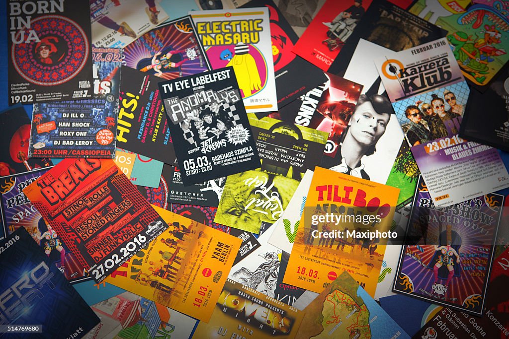 Berlin nightlife and music scene: flyers, leaflets and advertisements