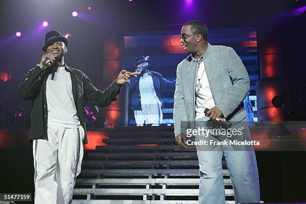 Sean "P. Diddy" Combs performs with Usher at a concert during "The Truth Tour 2004" on October 13, 2004 at Madison Square Garden, in New York City.