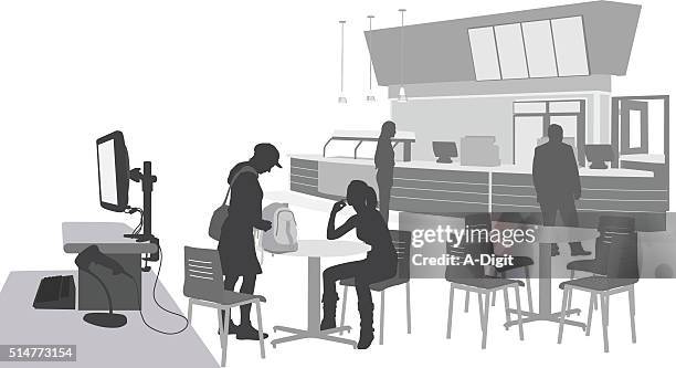 eating at the school cafeteria - cafeteria worker stock illustrations