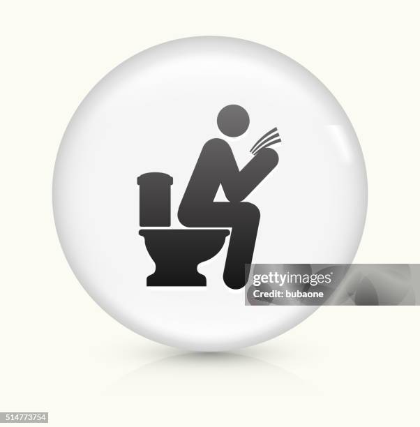 man on a toilet icon on white round vector button - bathroom render stock illustrations