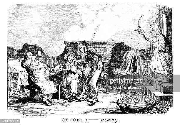 october - brewing - drinking beer outside stock illustrations