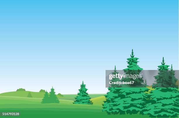 green landscape with trees - spring road background stock illustrations