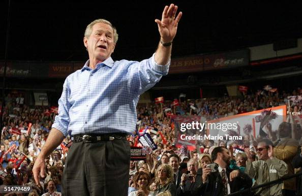 U.S. President George W. Bush attends a Victory 2004 rally at the ...