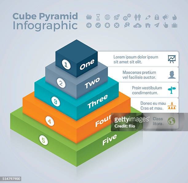 illustrazioni stock, clip art, cartoni animati e icone di tendenza di cubo piramide infografica - pyramid