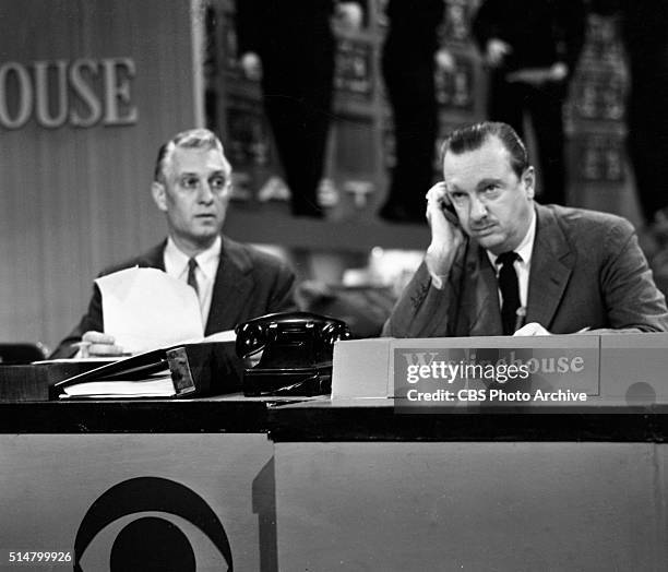 News coverage of the United States presidential election on Tuesday, November 6, 1956. Reporting the returns from CBS election headquarters, Grand...