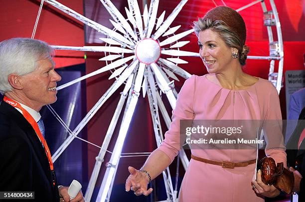 Queen Maxima of The Netherlands is being introduced to different Businesses at the Museum of Fashion and Design during an economical dialogue between...