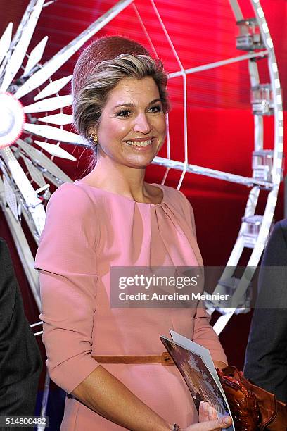 Queen Maxima of The Netherlands is being introduced to different Businesses at the Museum of Fashion and Design during an economical dialogue between...