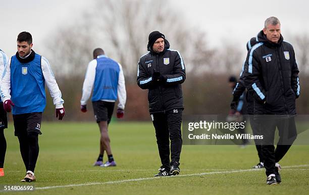 Remi Garde manager of Aston Villa in action during a Aston Villa training session at the club's training ground at Bodymoor Heath on March 11, 2016...