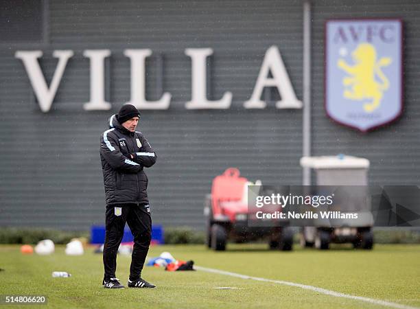 Remi Garde manager of Aston Villa in action during a Aston Villa training session at the club's training ground at Bodymoor Heath on March 11, 2016...