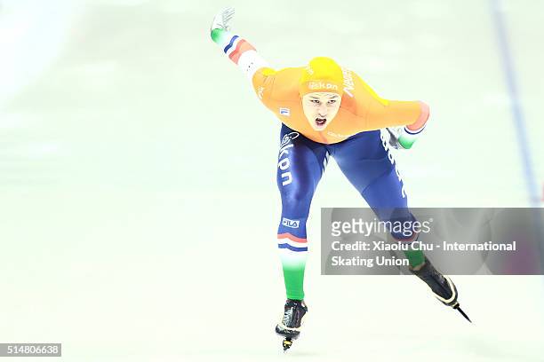 Marcel Bosker of Netherlands competes in the Men 1500m on day one of the ISU Junior Speed Skating Championships 2016 at the Jilin Speed Skating OVAL...