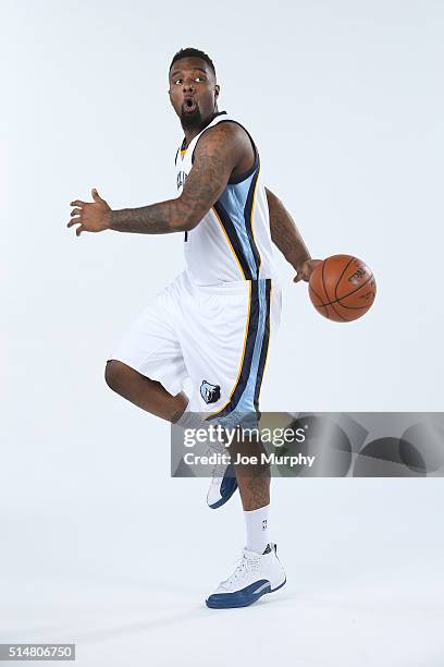 Hairston of the Memphis Grizzlies poses for a portrait on March 3, 2016 at FedExForum in Memphis, Tennessee. NOTE TO USER: User expressly...