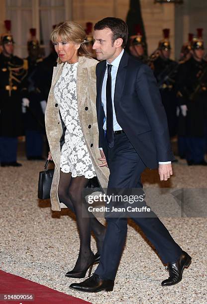 French Minister of Economy Emmanuel Macron and his wife Brigitte Trogneux arrive at The State Dinner in Honor Of King Willem-Alexander of the...