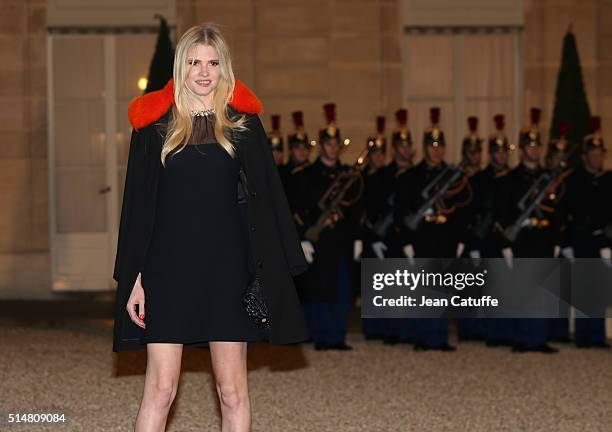 Dutch top-model Lara Stone arrives at The State Dinner in Honor Of King Willem-Alexander of the Netherlands and Queen Maxima at Elysee Palace on...