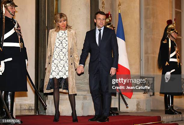 French Minister of Economy Emmanuel Macron and his wife Brigitte Trogneux arrive at The State Dinner in Honor Of King Willem-Alexander of the...