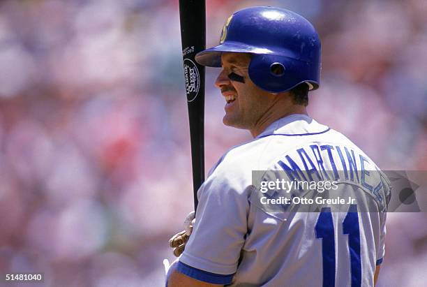 Edgar Martinez of the Seattle Mariners prepares to bat during a game against the Oakland Athletics at Oakland-Alameda County Coliseum on June 24,...