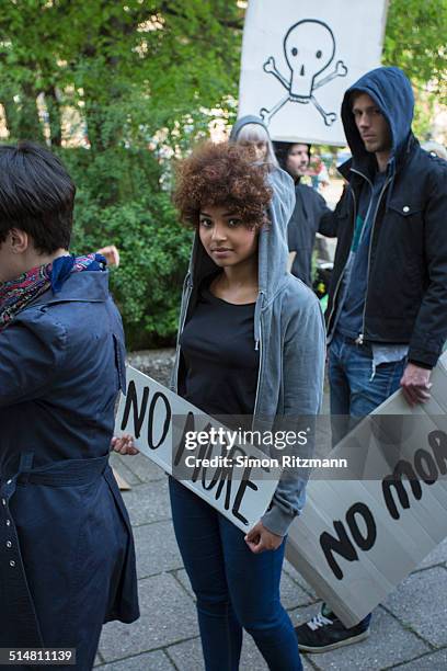 group of activists demonstrating with banners - march 22 2013 stock pictures, royalty-free photos & images