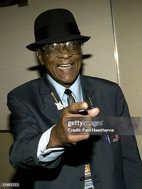 Blues guitarist Hubert Sumlin attends the premiere of "Lightning in a Bottle" cocktail reception at Le Parker Meridien October 14, 2004 in New York...