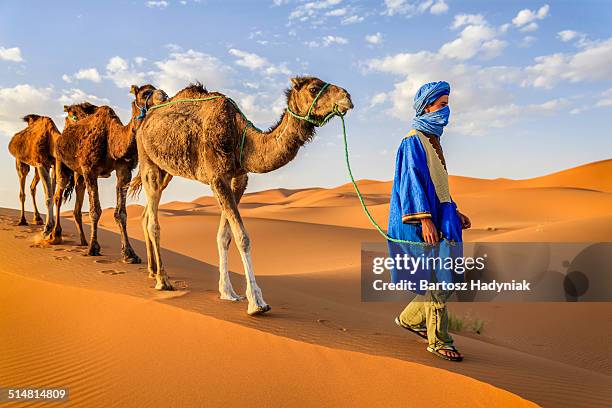 tuareg with camel on western sahara desert - touareg fotografías e imágenes de stock