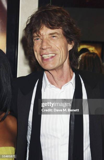 Singer Mick Jagger arrives at the World Premiere of "Alfie" at the Empire Leicester Square on October 14, 2004 in London.