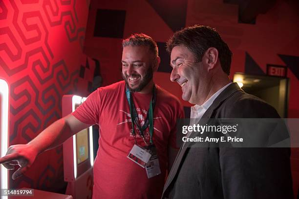 McDonald's President and CEO Steve Easterbrook participates in the virtual reality experience at the McDonald's Loft at TEXTILE at SXSW on March 11,...