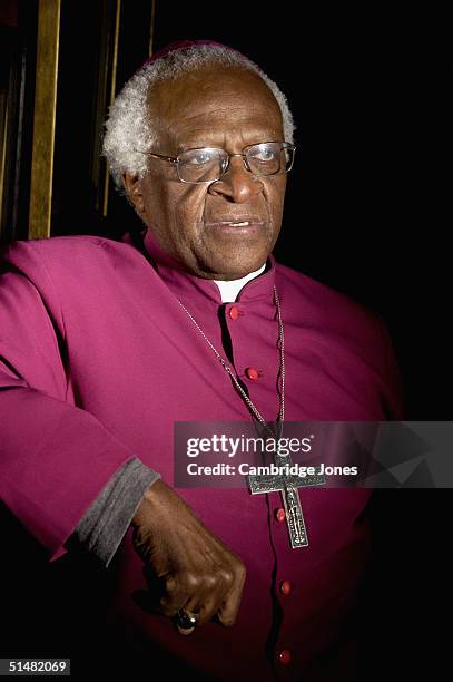 Desmond Tutu poses during a photo call held on March 12, 2004 at Dean's Yard, in London.