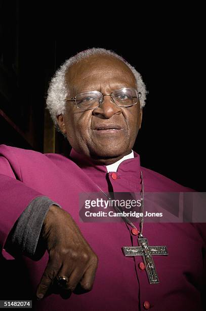 Desmond Tutu poses during a photo call held on March 12, 2004 at Dean's Yard, in London.