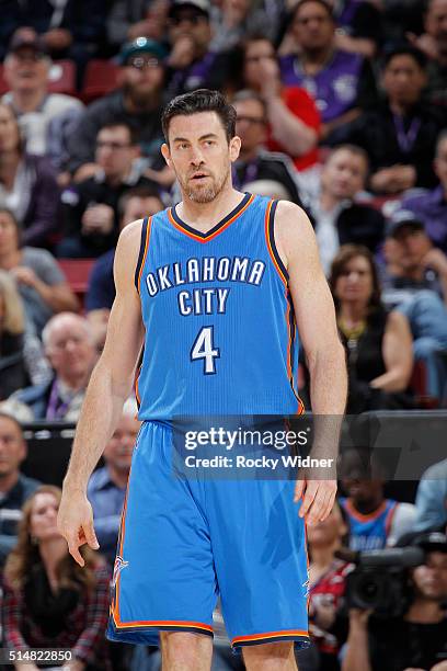 Nick Collison of the Oklahoma City Thunder looks on during the game against the Sacramento Kings on February 29, 2016 at Sleep Train Arena in...