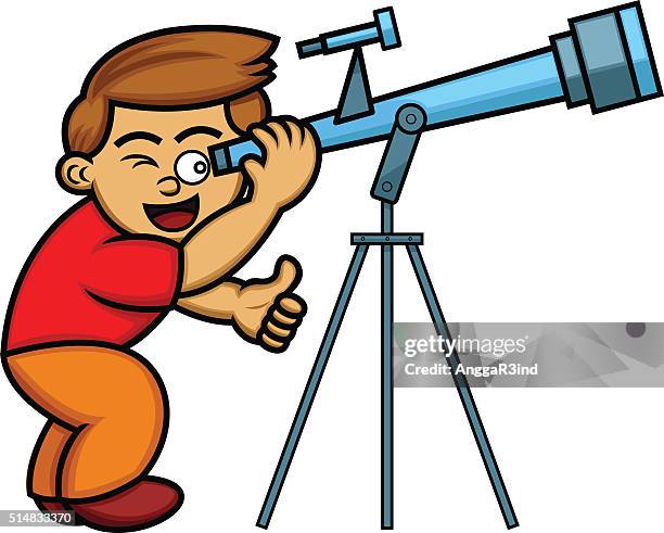 boy looking through telescope - kid telescope stock illustrations